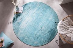 Vintage Teppich MODERN ART 150cm türkis verwaschen rund Used Look