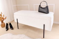 Moderne Truhenbank LOFT 100cm weiß Bouclé Sitzbank mit Stauraum gepolstert schwarz Metall