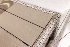 Moderne Gartenbank PORTOFINO 140cm natur beige Polyrattan Sitzbank mit Tisch wetterfest