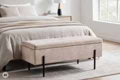 Truhenbank LOFT 100cm champagner Samt Sitzbank mit Stauraum schwarz Metall