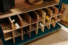Handgearbeiteter Barschrank GOLDEN SUNSET 140cm türkis Mangoholz massiv