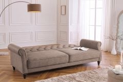 Schlafsofa MAISON BELLE AFFAIRE 220cm greige Vogue Seiden Samtstoff 3-Sitzer