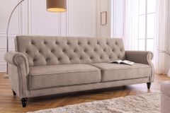 Schlafsofa MAISON BELLE AFFAIRE 220cm greige Vogue Seiden Samtstoff 3-Sitzer