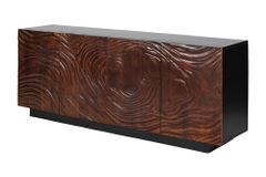 Massives Sideboard FLUID 175cm walnuss-braun Akazienholz 3D-Design schwarzer Sockelfuß