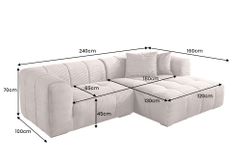 Modernes Ecksofa ZERO GRAVITY 240cm greige Cord 3-Sitzer Couch L-Form