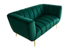 Design 2-Sitzer Sofa NOBLESSE 165cm smaragdgrün Samt Federkern goldene Metallfüße