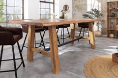 Massiver Bartisch MAMMUT 220cm natur Akazie Baumkante schwarz Metall