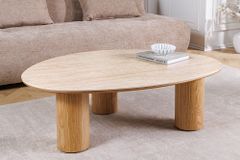 Stilvoller Couchtisch ORGANIKO 110cm natur Eiche Travertin Keramik