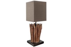 Handgearbeitete Treibholz Tischleuchte EUPHORIA 45cm braun mit Leinenschirm