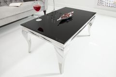 Eleganter Couchtisch MODERN BAROCK 100cm silber mit schwarzem Opalglas