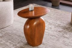 Massiver Beistelltisch ORGANIC 50cm braun Mangoholz oval Säulenfuß