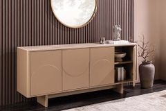 Design Sideboard SAVOY 180cm grau beige greige Travertin Keramik Stauraum 3D-Front
