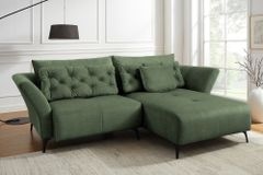 Modernes Ecksofa MARRAKESCH 265cm grün Samt 3-Sitzer inkl. Kissen Ottomane rechts