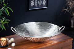 Handgearbeitete Deko Schale ORIENT 55cm silber Metall Hammerschlag Design