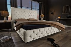 Design Boxbett PARIS 180x200cm beige Leinen Chesterfield Doppelbett