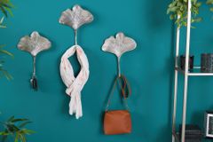 Dekoratives Kleiderhaken 3er Set GINKGO 30cm silber handmade Metall