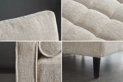Design Sofa COZY VELVET 220cm beige Chenille Federkern 3-Sitzer mit goldener Kappe