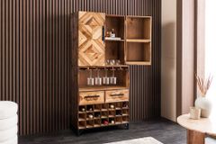 Design Barschrank BODEGA 160cm natur Pinienholz Weinregal Glashalter Schubladen