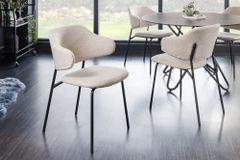 Design Stuhl VOGUE greige Bouclé schwarze Metallbeine