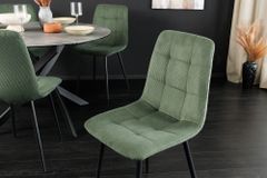 Moderner Design Stuhl TRES CHIC grün Cord schwarze Metallbeine Esszimmer