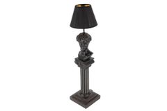 Handgefertigte Tischlampe DAVID 70cm schwarz mit Büste Stoffschirm