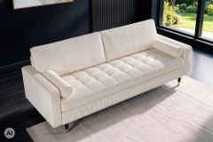 3er Sofa COZY VELVET 220cm beige Cord mit goldener Kappe