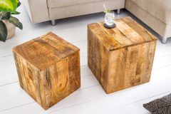 Massives 2er Set Beistelltisch CURACAO 45cm natur Mangoholz Würfel handmade Couchtisch