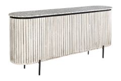 Massives Sideboard ADLON 170cm grau gebürstet Mangoholz mit weißer Marmorplatte