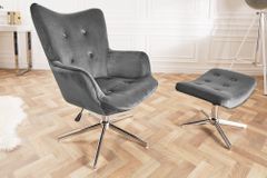 Design Sessel MR. LOUNGER grau chrom Samt höhenverstellbar drehbar Retro