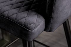 Design Barhocker PARIS grau Samt mit Lehne Metall schwarz gold Ziersteppung