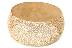 Runder Couchtisch ABSTRACT LEAF 75cm gold Metall filigrane Handarbeit Vintage Design