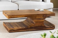 Massiver Couchtisch CUBUS 105cm braun Sheeshamholz stone finish mit Stauraum