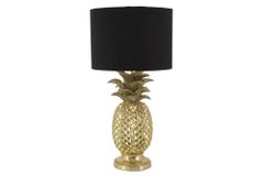 Handgefertigte Tischlampe PINEAPPLE 50cm gold schwarz Ananas-Design mit Stoffschirm