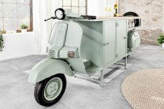 Extravaganter Barschrank SCOOTER 250cm salbei Retro-Konsole Motorroller mit Mangoholz Upcycling