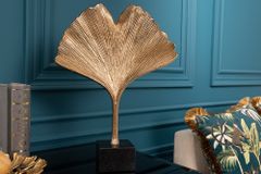 Dekorative Skulptur GINKGO LEAF 44cm gold handmade Metall mit Marmorsockel