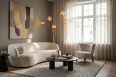 Design Stehlampe LIQUID DIAMOND 200cm gold fünf Glasschirme mit Marmorfuß