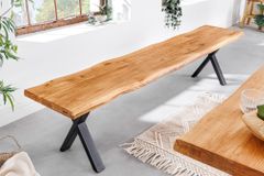 Massivholz Sitzbank WILD OAK 160cm Eiche Baumkante X-Gestell Industrial