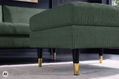 Design Hocker COZY VELVET 80cm grün Cord schwarz mit goldener Metallkappe