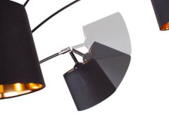 Design Bogenlampe LEVELS 205cm schwarz gold 5 neigbare Leinenschirme Stehlampe