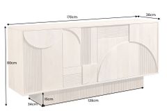Design Sideboard ART DECO 170cm weiß gekälkt Mangoholz massiv 3D-Front