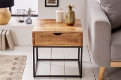 Industrial Nachttisch IRON CRAFT 45cm Mangoholz mit Schublade Beistelltisch
