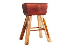 Retro Barhocker TURNBOCK 75cm mit Echtleder Bezug Mangoholz Barstuhl