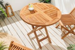 Massiver Gartentisch EMPIRE TEAK 70cm natur Teakholz rund klappbar Balkontisch Outdoor