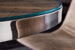 Runder Esstisch BARRACUDA 120cm braun Teak Massivholz Glasplatte silber Edelstahl verchromt
