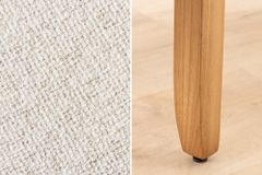 Design Stuhl CASA beige Bouclé Tweed Soft Massivholzbeine Zierknöpfe und Nackenrolle