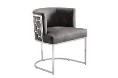 Stilvoller Stuhl ELEGANCE grau Samt silber Edelstahl mit Armlehne