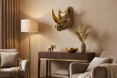 Deko-Wandfigur RHINO 40cm gold handmade Nashorn-Skulptur