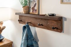 Massive Wandgarderobe HEMINGWAY 60cm natur recyceltes Teakholz mit Ablage