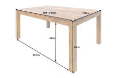 Massivholz Esstisch PURE 160-240cm braun Sheesham stone finish mit Ansteckplatten