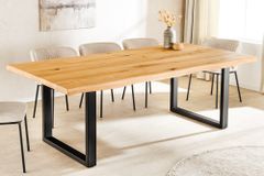 Massiver Esstisch WILD OAK 160cm natur schwarz Wildeiche Baumkante U-Gestell Metall
